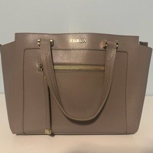 Furla Grey Leather tote hand bag purse with dust bag